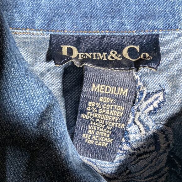 Vtg 1990s Denim & Co Blue Rose Floral Embroidered Stretch Jean Jacket Sz M - Picture 4 of 4